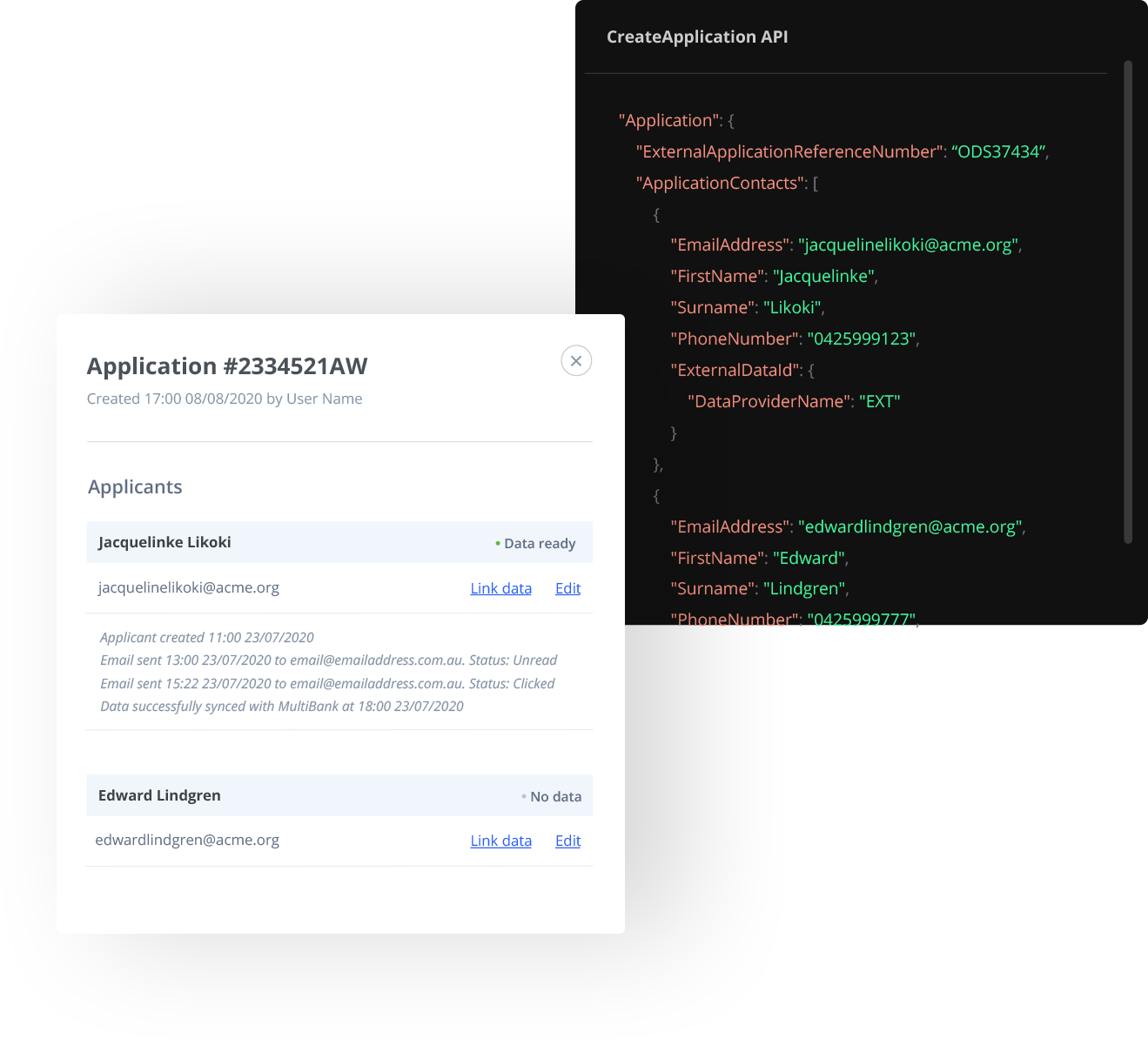 Financial validation application transactions view